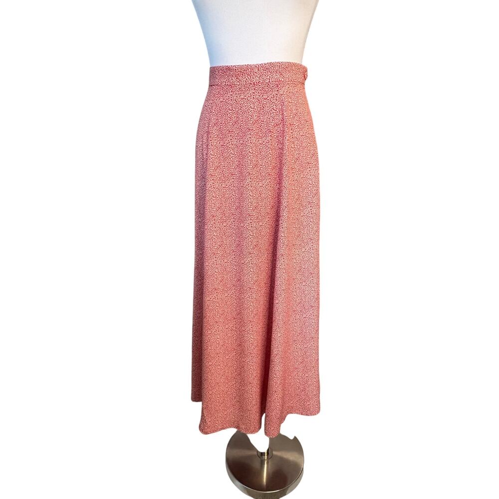 Talbots Vintage 70s Midi Flare Skirt Red Floral sz 12 Bohemian Prairie
